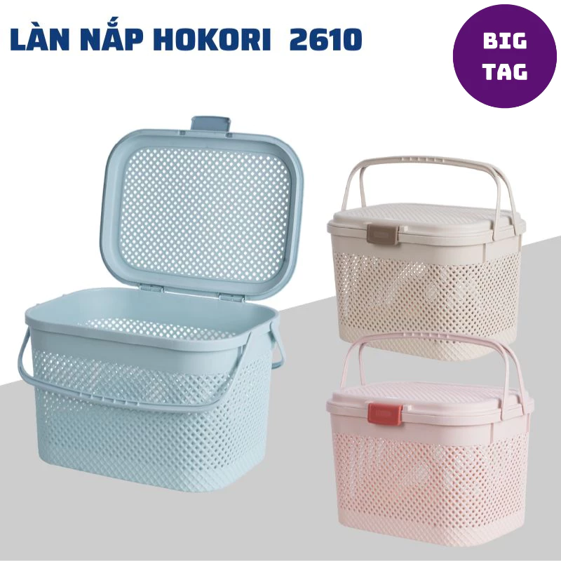 làn nhựa đi sinh hokori đựng đồ gọn gàng cho mẹ và bé, giỏ để đồ đa năng có quai cầm 2610