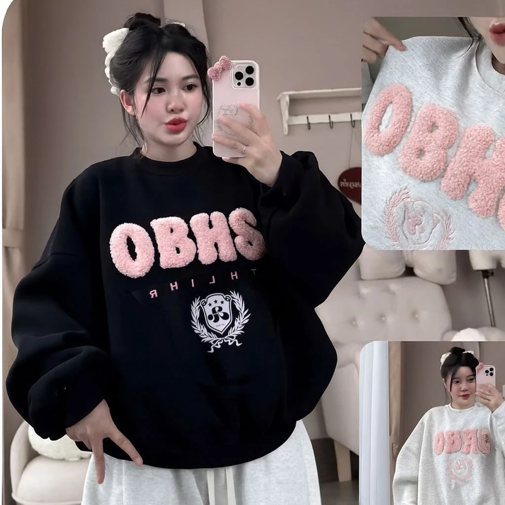 [RẺ VÔ ĐỊCH] Áo Nỉ Sweater Dày Dặn Áo Nỉ Phối Hồng Đen Đường Phố