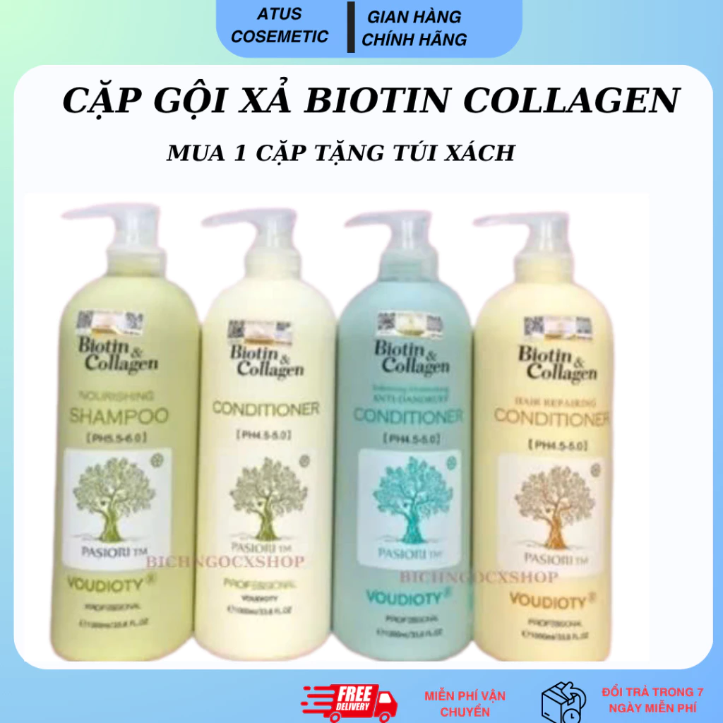 Cặp Gội Xả Biotin Collagen Giảm Rụng Tóc,Ngăn Gàu, Kiềm Dầu,Phục Hồi Tóc Khô Xơ, Hư Tổn 500ml/1000ml