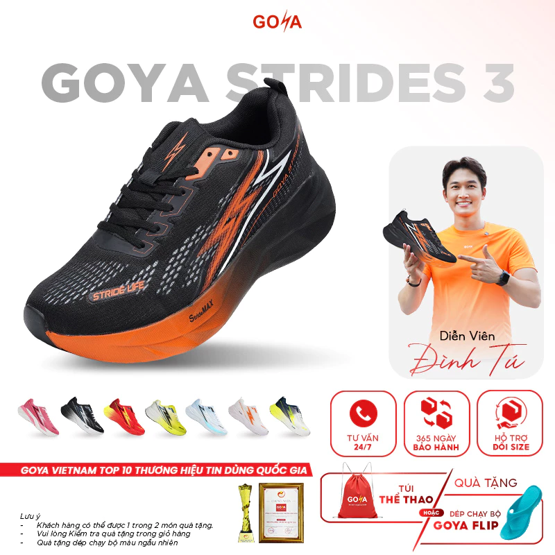 Giày Thể Thao Chạy Bộ Nam Nữ GOYA STRIDES 3 Năm 2025 -  Êm Ái Vượt Trội, Thoáng Khí