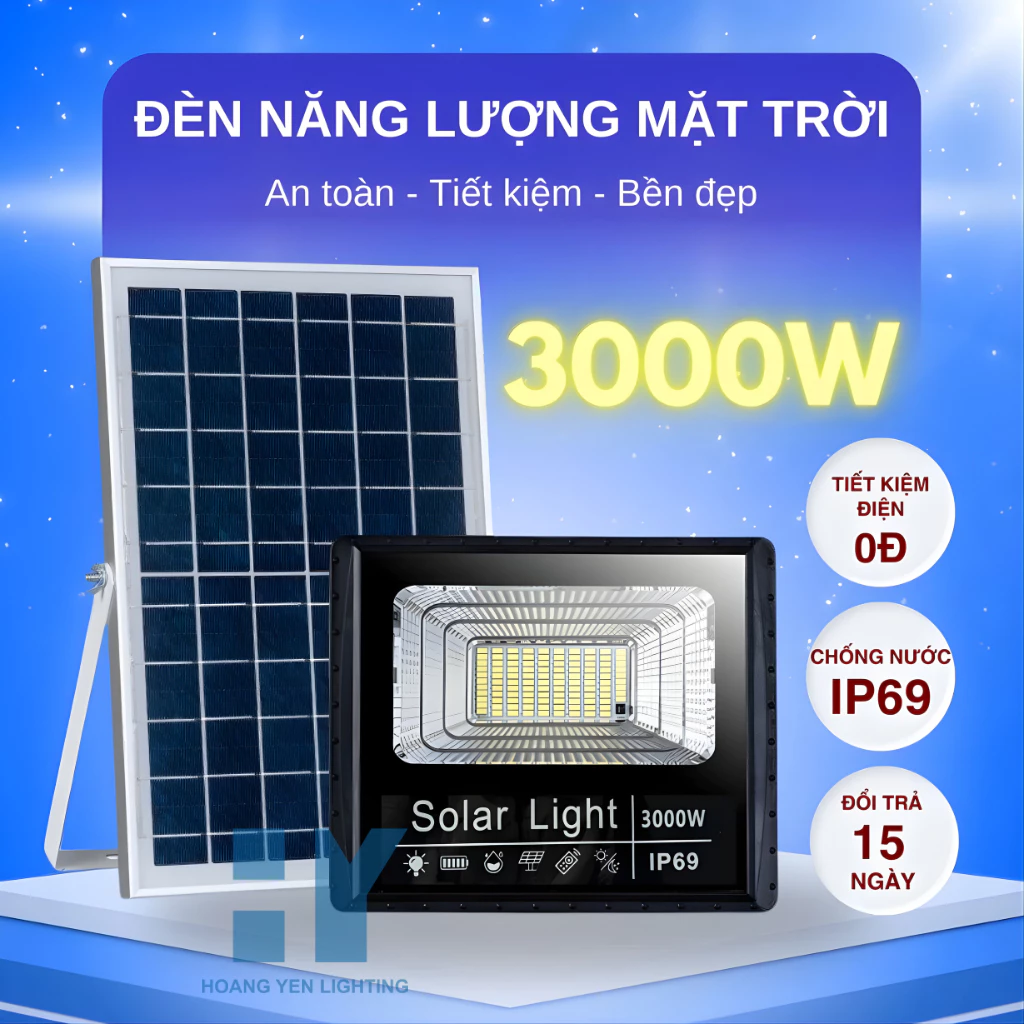 Đèn Năng Lượng Mặt Trời - Công suất 3000w - Vỏ Nhựa ABS-Chống Nước IP69 - Không tốn tiền điện