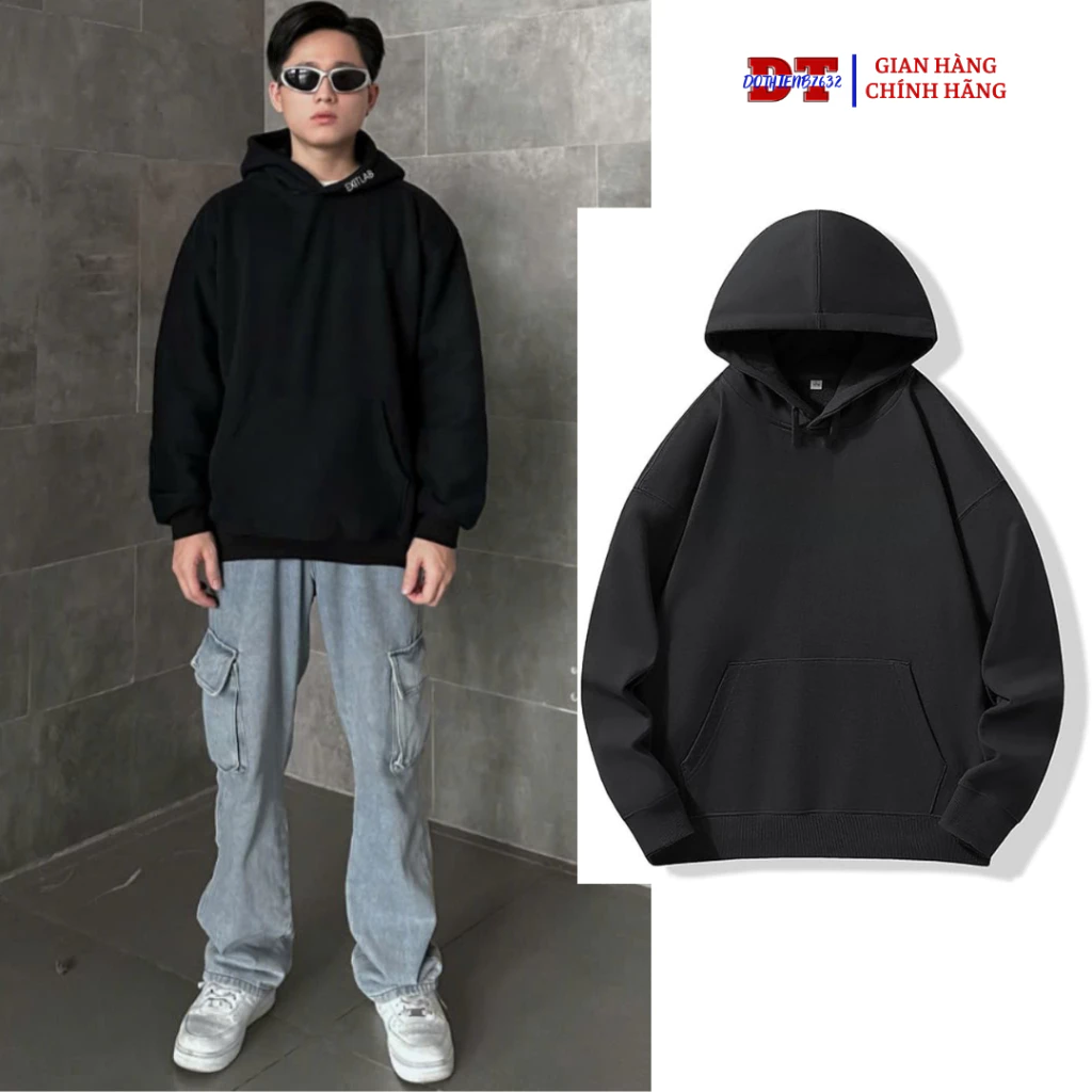 Áo hoodie trơn nam nữ màu xám, Đen ulzzang nỉ bông, ao khoác đi nắng unisex form rộng k1