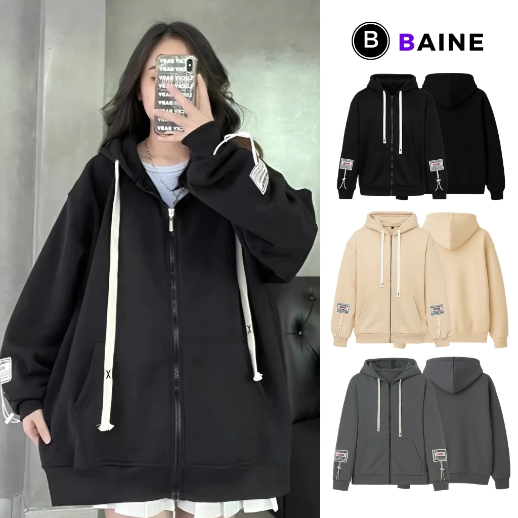 [XẢ HÀNG] Áo Khoác NỈ DÂY LỚN XX Trơn Chất Nỉ Bông Dày Dặn BM159, Áo Hoodie Dây Kéo Zip Form Rộng Nam Nữ Basic BAINE