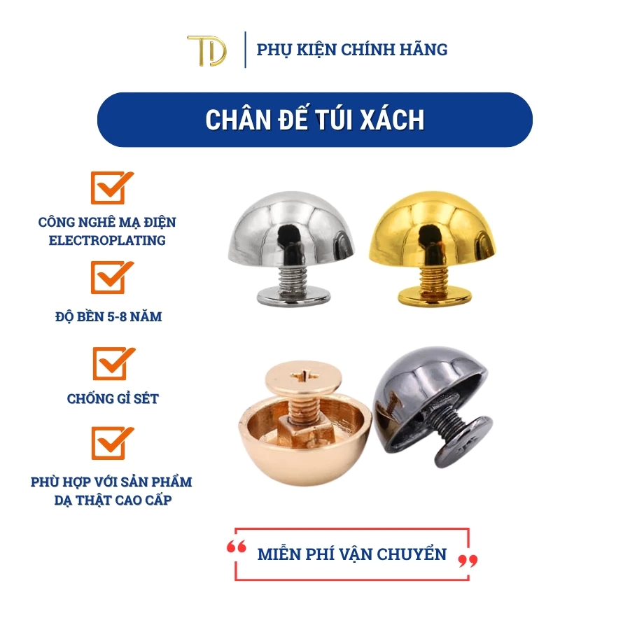 Set 4 cái chân đế túi xách, chân nấm gắn đế túi xách kim loại handmade 12mm cao cấp độ bền 5-8 năm