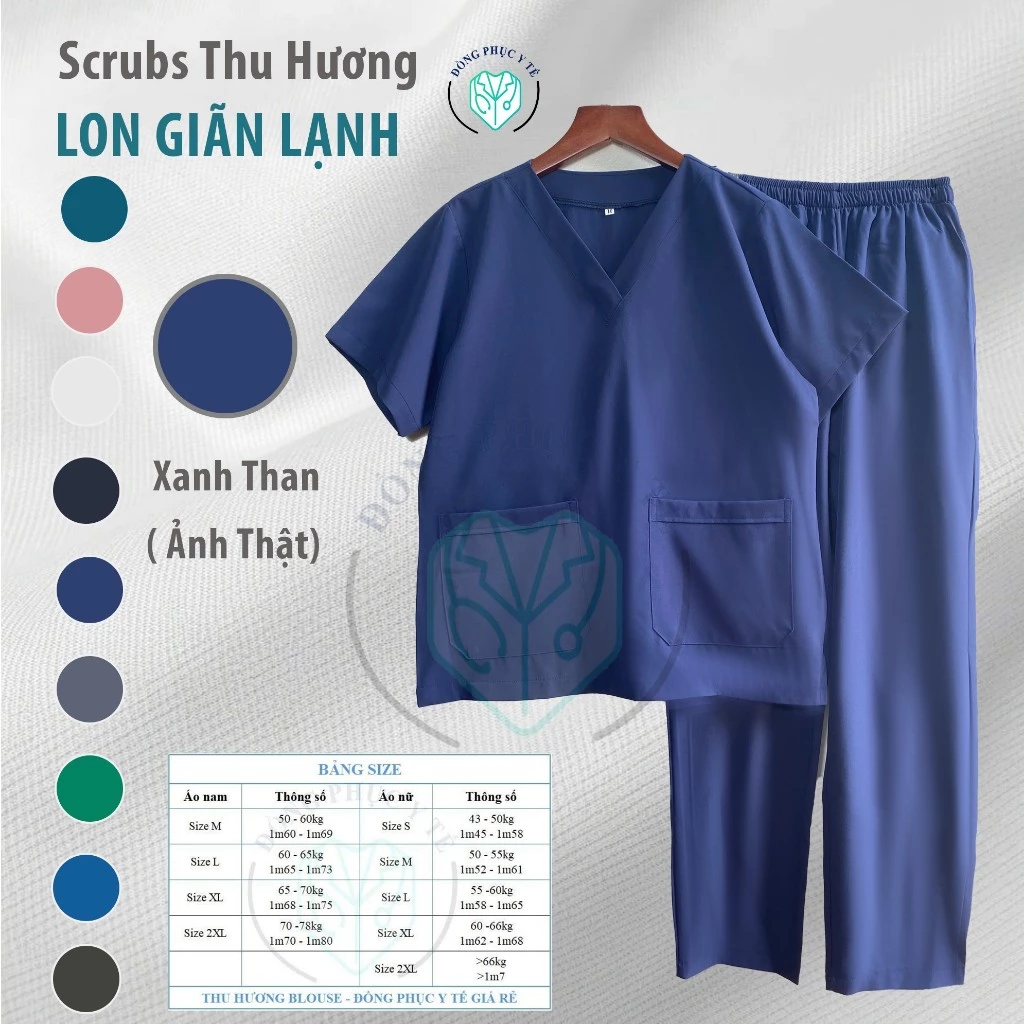 Bộ Scrubs cổ tim Vải Lon Giãn, bộ lon nhật mầm non, bệnh viện, quần áo phẫu thuật, áo blu bác sĩ, Women