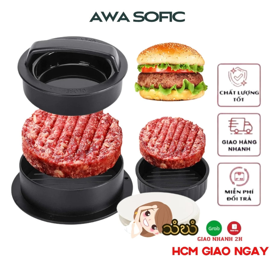 Dụng Cụ Ép Bánh Hamburger Chống Dính, Khuôn Bánh Hamburger 3 Trong 1