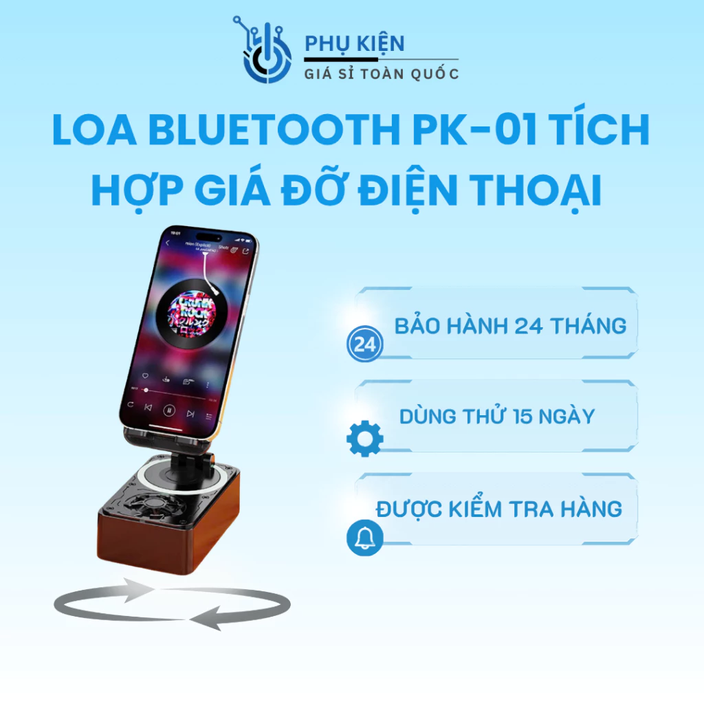 Loa bluetooth PK-01 không dây tích hợp giá đỡ điện thoại chống trượt có thể gấp gọn cao cấp mới