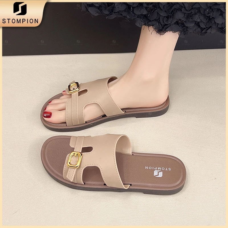 STOMPION Giày Sandal Nữ Mũi Hở Đế Bằng - Thiết Kế Tối Giản Thoải Mái Thoáng Khí Dễ Phối Đồ