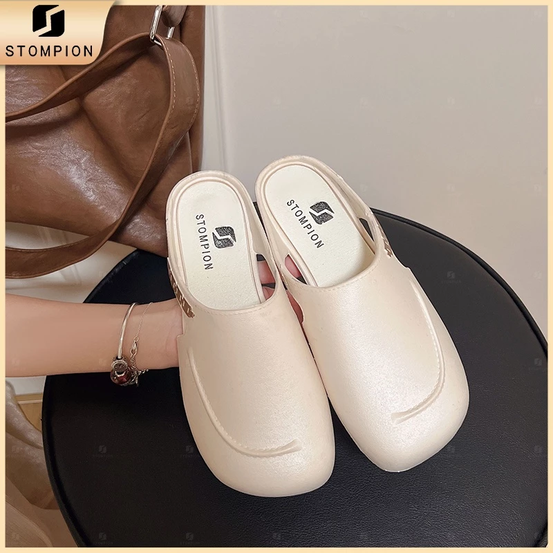 STOMPION Giày Sandal Nữ Đế Bằng Thanh Lịch - Phong Cách Pháp Tối Giản Êm Ái