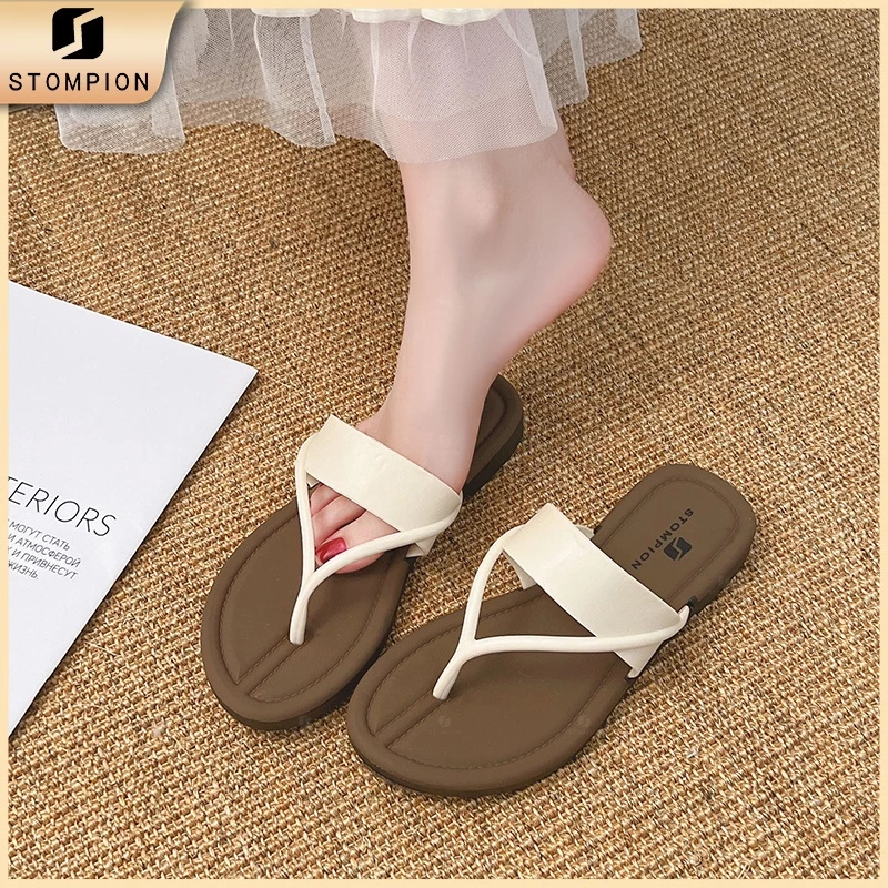STOMPION Sandal Mũi Hở Nữ Đế Bằng - Kiểu Dáng Tối Giản Nhẹ Nhàng Chống Trượt