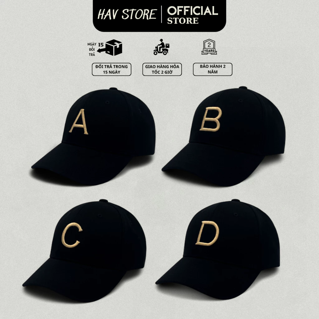 Bộ 17 Mũ Lưỡi Trai Thời Trang Chữ Cái Theo Tên Phong Cách Thể Thao Bản Full Đen Basic Kèm Hộp Mũ