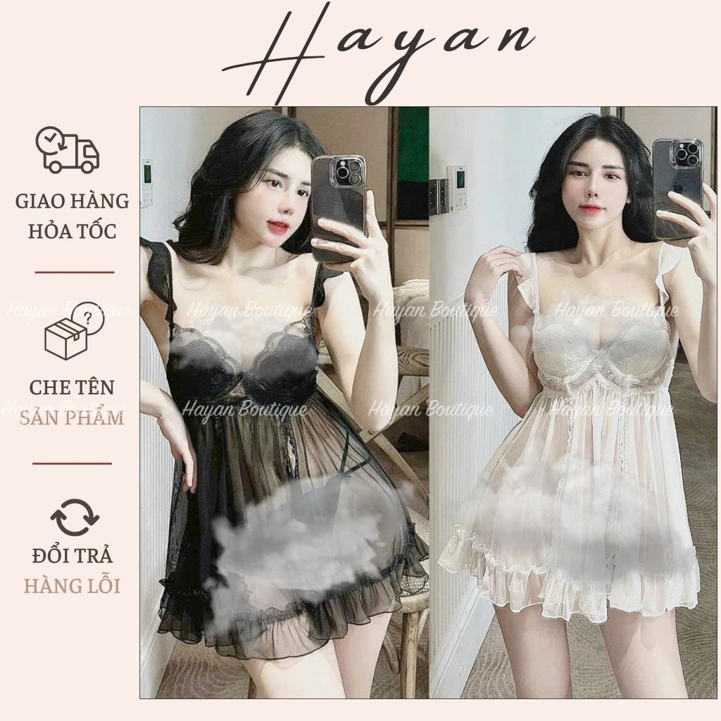 HT101 Váy ngủ sexy cúp v1 sang chảnh có GỌNG kèm ĐỆM LÓT,đồ ngủ 2s ren xuyên thấu HT101