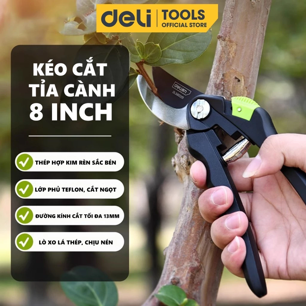 Kéo Cắt Tỉa Cành Deli Dùng Trong Gia Đình Tiện Lợi, Kéo Cắt Cây Lưỡi Thép Sắc Bén Không Gỉ Tiện Lợi