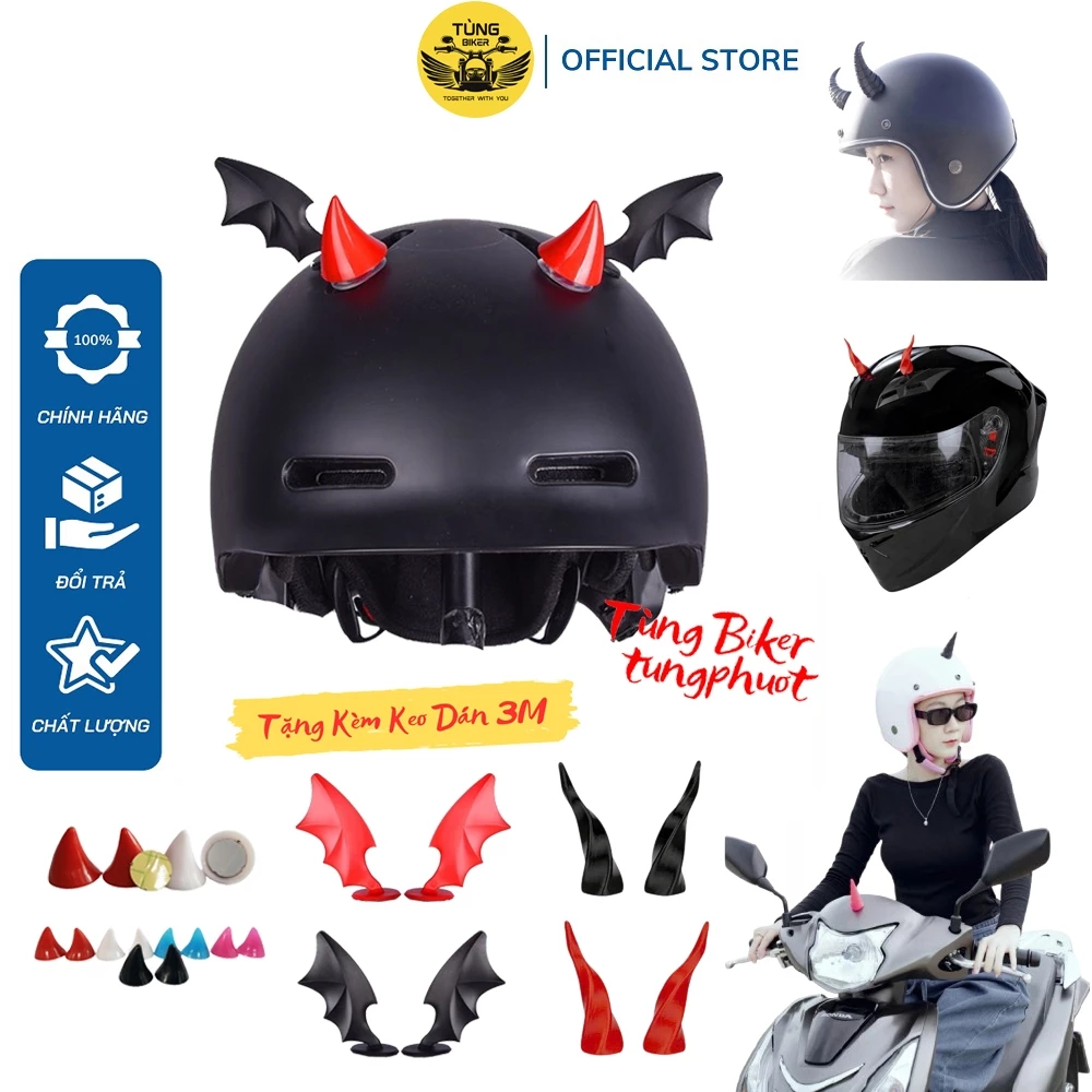 Sừng Nhỏ, Cánh Dơi, Sừng Kỳ Lân, Sừng Xoắn, Sừng Trâu Gắn Mũ Bảo Hiểm, Xe Máy Cực Ngầu (1 Đôi)