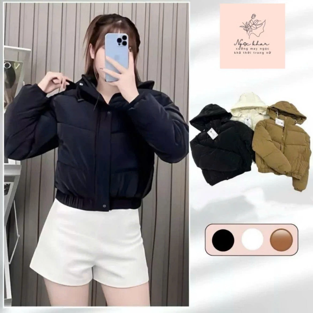 Áo Phao Nữ Nhung Lì Có Mũ – Siêu Ấm, Nhẹ, Chống Gió, Form Đẹp