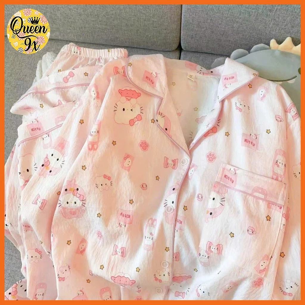 Bộ Pijama, Đồ Bộ Mặc Ở Nhà Cho Nữ Dáng Dài xinh xắn dễ thương cún cry