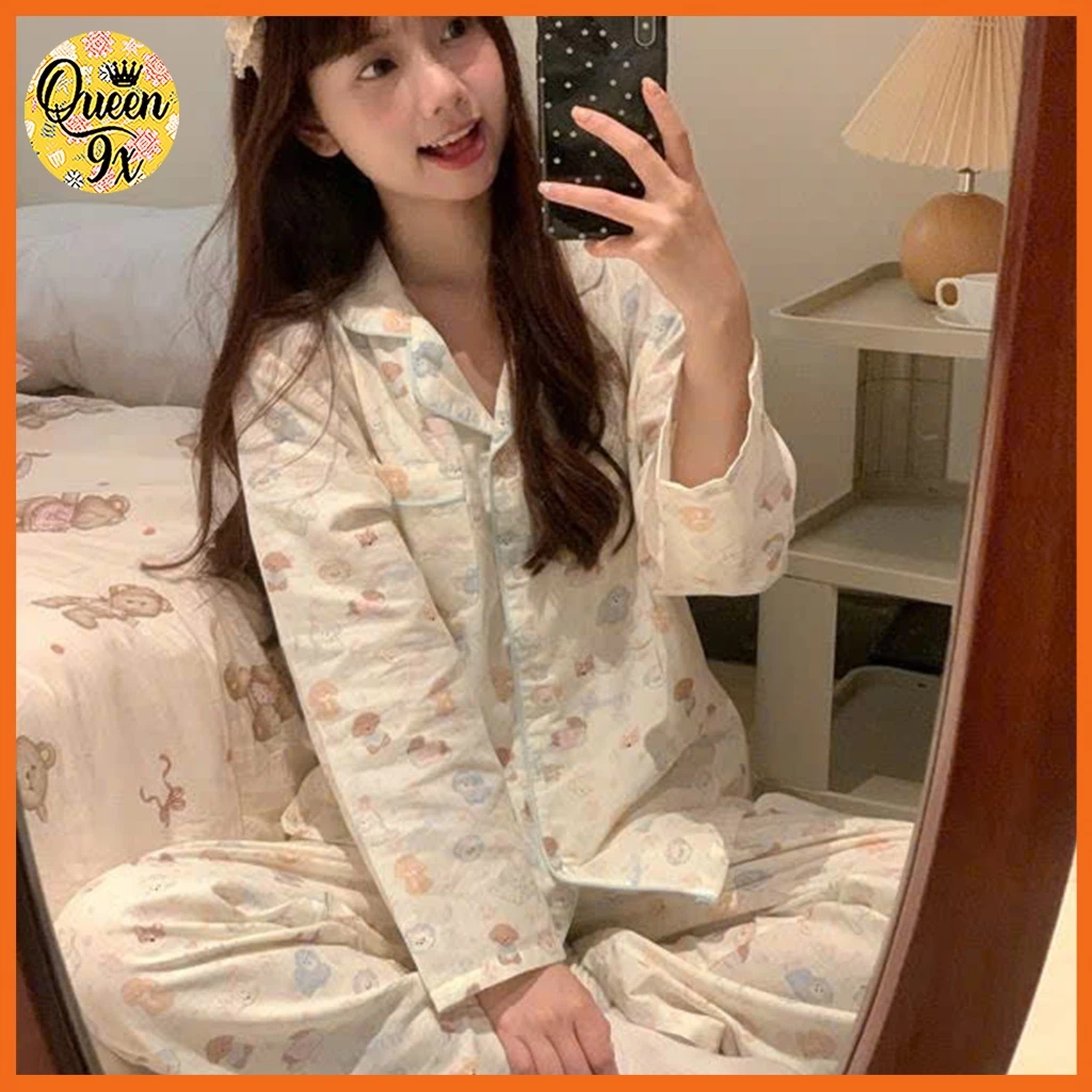 Bộ Pijama, Đồ Bộ Mặc Ở Nhà Cho Nữ Dáng Dài xinh xắn dễ thương cún đội mũ