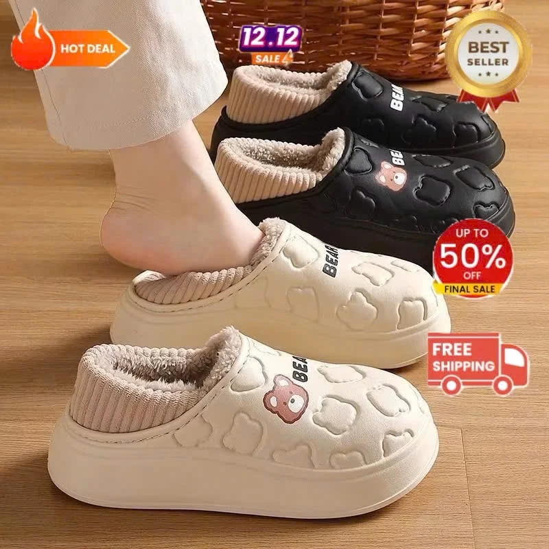 Dép bông , sục lông dày cotton đế dày đi trong nhà giữ ấm chống thấm nước