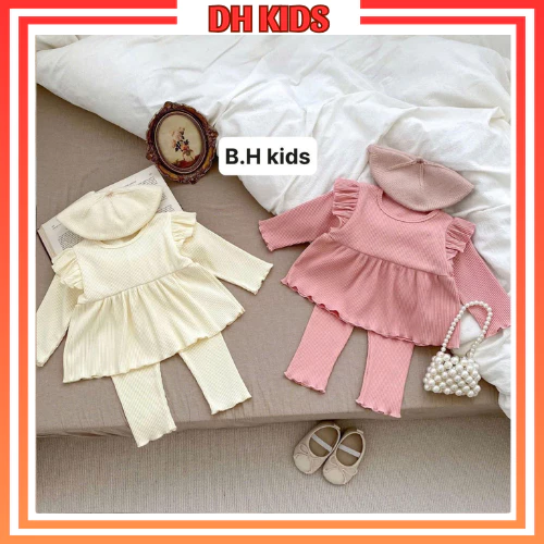 [G03] Đồ bộ bèo bé gái kiểu babydoll tay dài xinh xắn phối cánh tiên đáng yêu,vải tăm cao cấp - DH KIDS