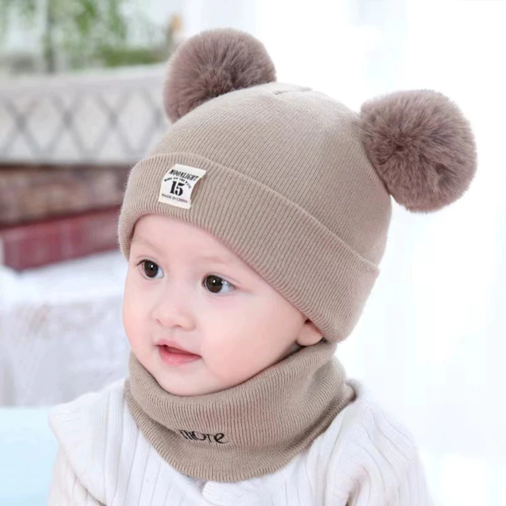 Mũ Len Dệt Kim Kèm Khăn Quàng Cổ DIDOOGLT  Chất liệu Len Mịn Co Dãn Tốt Giữ Ấm Tránh Gió Cho Bé