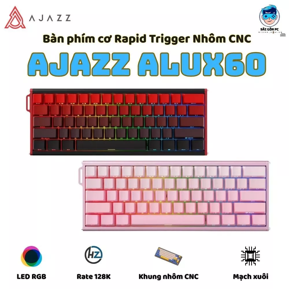 Bàn phím cơ khung nhôm CNC Rapid Trigeer Ajazz Alux60 - Rate 128K - Mạch xuôi - LED RGB - App marco