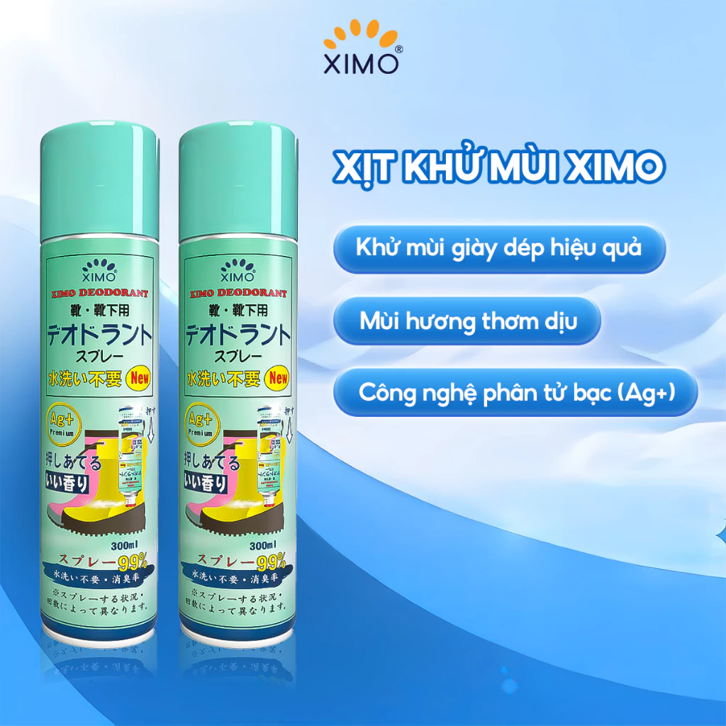 Bình xịt khử mùi hôi chân và giày, lưu hương thơm công nghệ Bạc ion, kháng khuẩn XIMO 300ml (VSG08)
