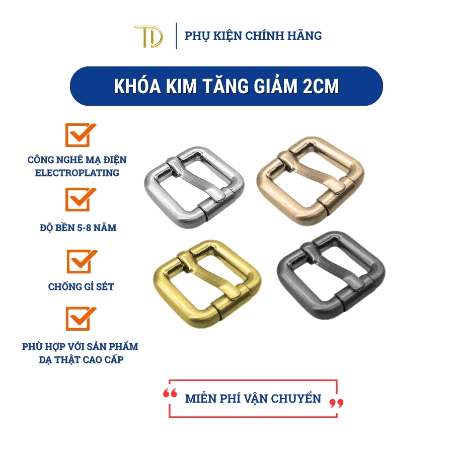 Khóa kim túi xách, Khoen tăng giảm dây đeo túi xách kim loại 2cm, khóa kim móc dây quai không gỉ