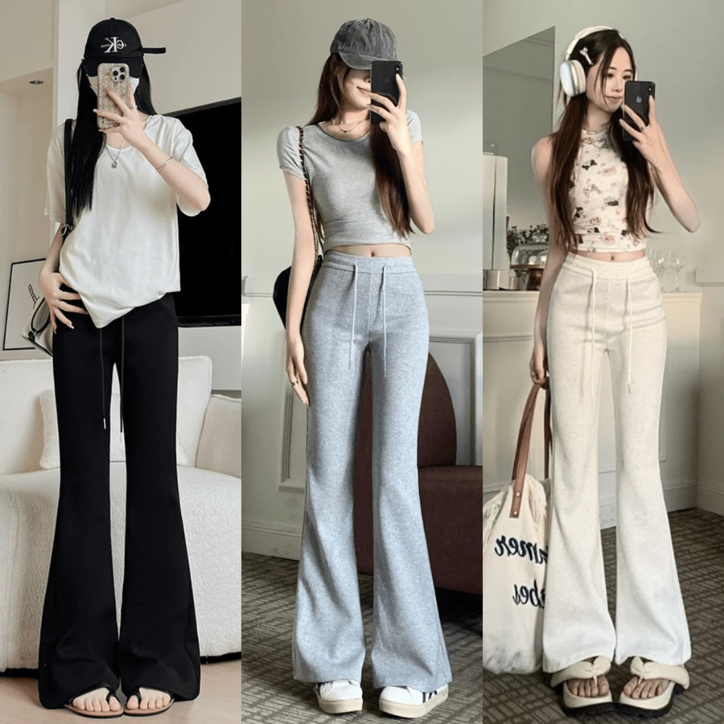 Quần Nỉ Ống Loe Nữ Lưng Cao Cạp Chun Nâng Mông Ôm Đùi Quần Nỉ 2 Da Bigsize Ống Loe Tôn Dáng BEU