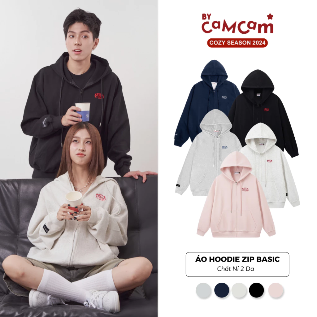 Áo Hoodie Zip Basic Vải 2 Da Chống Nắng Tốt Form Rộng Nam Nữ  AHOD002