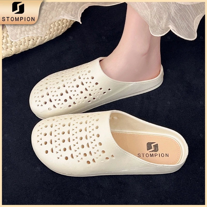 STOMPION Sandals Nữ Đế Bằng Ren - Đế Mềm Thoáng Khí Êm Ái - Phong Cách Tối Giản Dễ Phối Đồ