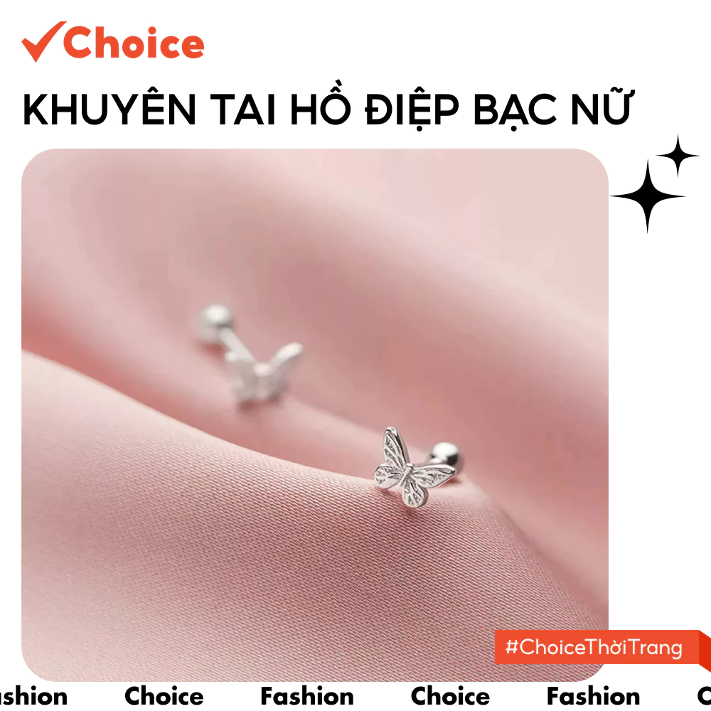 [Choice] Khuyên tai bạc nữ Choice B0183 hồ điệp mini chốt vặn xinh xắn