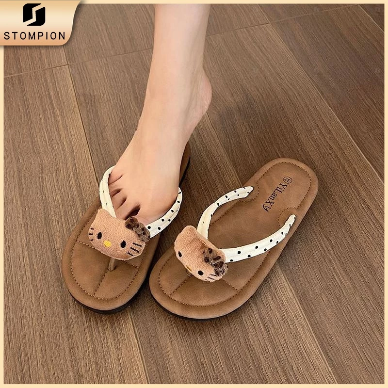 STOMPION Dép Sandals Nữ Đế Bằng Dễ Thương - Đế Mềm Êm Ái - Phong Cách Ngọt Ngào, Dễ Phối Đồ