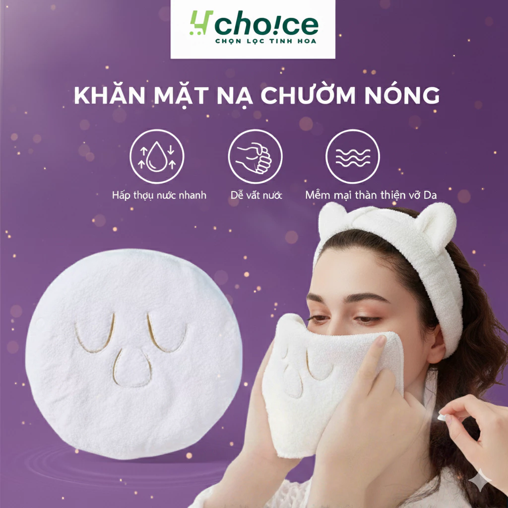 Khăm chườm nóng, khăn mặt ủ nóng mặt, matxa lỗ chân lông, khăn bông đắp mặt thư giãn
