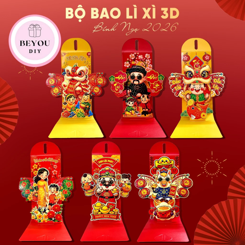 Bao Lì Xì Popup 3D Cao Cấp Tết Bính Ngọ 2026, Lì Xì Mẫu Thiết Kế Đẹp Sang Trọng – BEYOU DIY