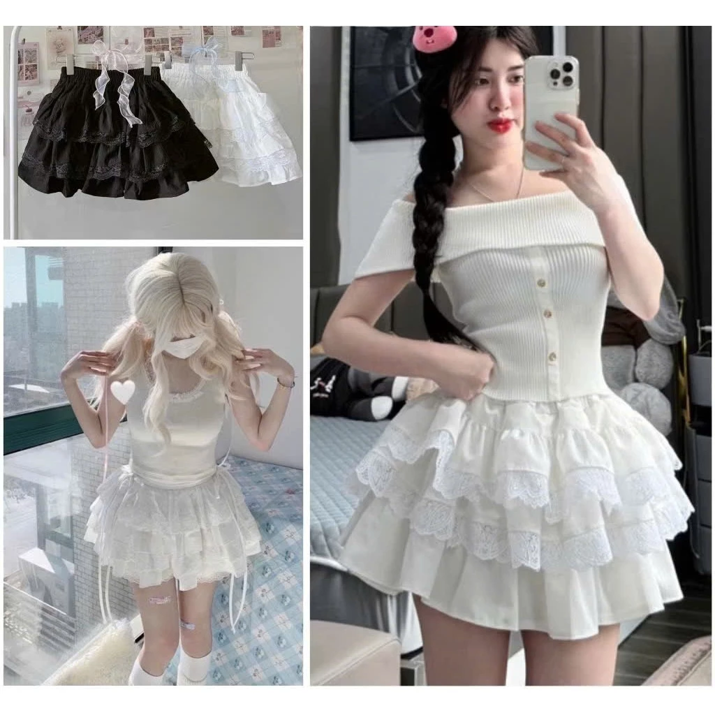 Chân Váy Xòe 2 Tầng Viền Ren Dễ Thương C103
