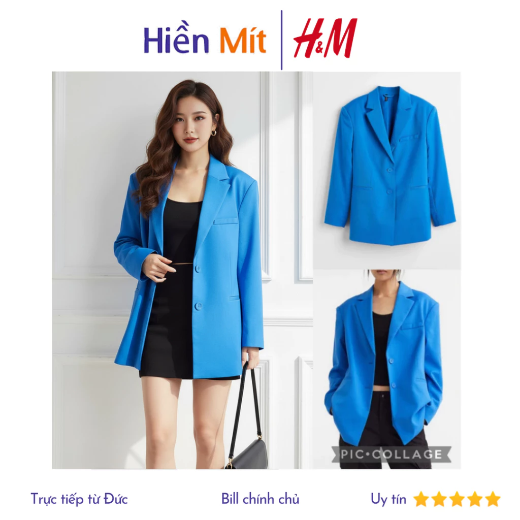 (Size XXS) H&M Đức - Áo blazer tay dài thanh lịch hai hàng cúc màu xanh dương sale auth new tag chính hãng 1033373009