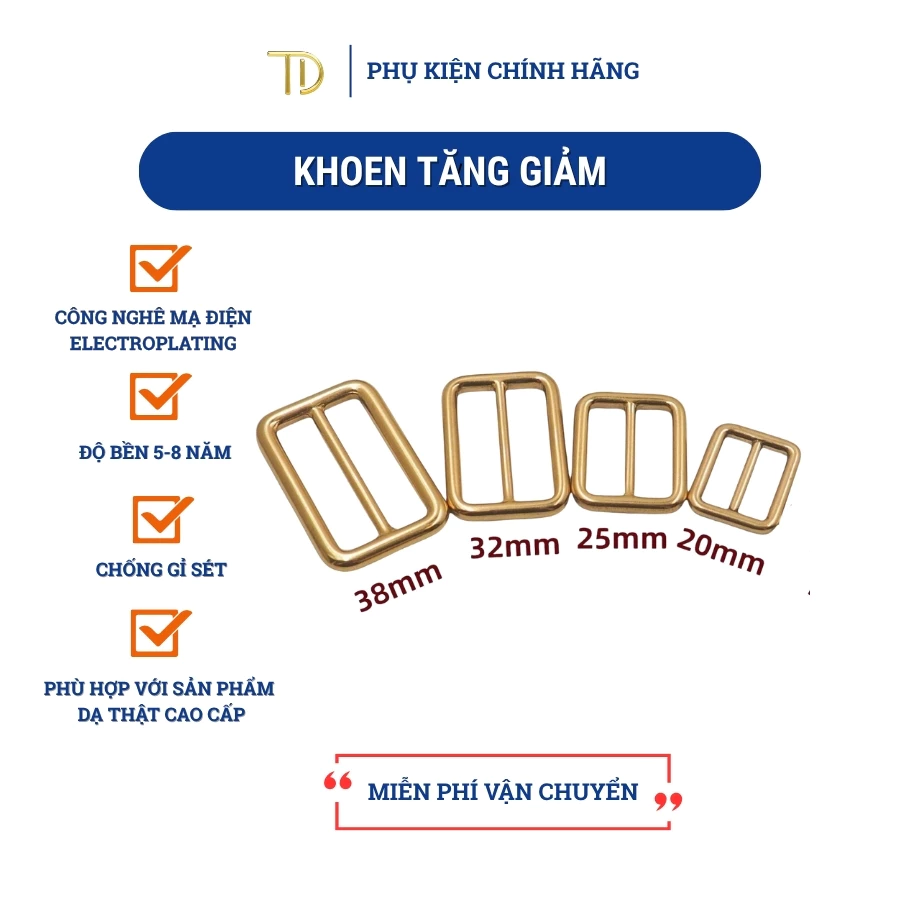 Khoen tăng giảm dây túi xách, khoen tăng đưa hình chữ nhật độ bền 5-8 năm phụ kiện làm túi xách 38mm