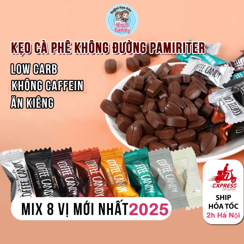 [Mix 8 vị] Kẹo Cà Phê Không Đường, Ít Calo Coffee Candy, Kẹo Ngậm Vị Cafe, Bánh kẹo Tết 2026