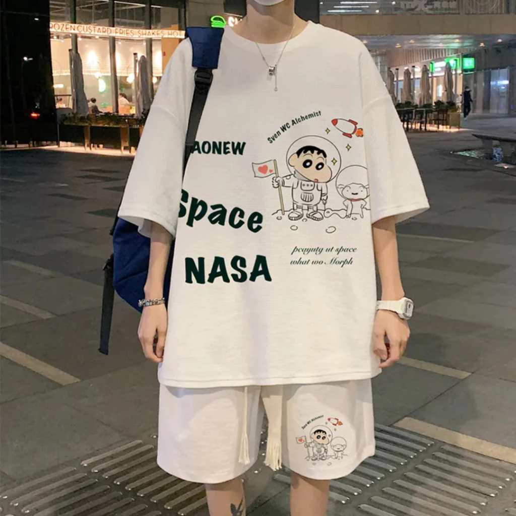 Bộ Đồ Thể Thao Unisex In Chữ Space Chất Thun Lưới Mè Kiểu Cổ Tròn Ngắn Tay Mặc Nhà Đi Chơi L1