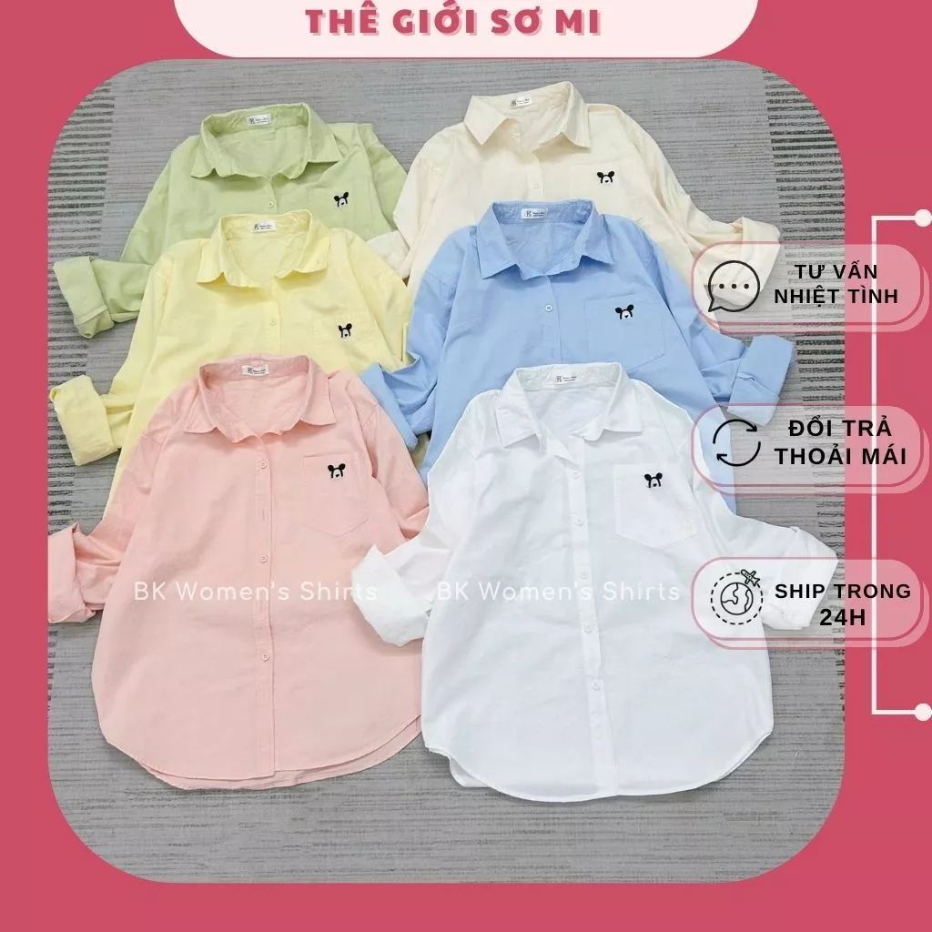 Áo Sơ Mi Nữ Tay Dài Chất Vải Kaki Cotton Mềm Nhiều Màu Pastel Xinh Thoải Mái Dễ Mặc-BK Women Shirt