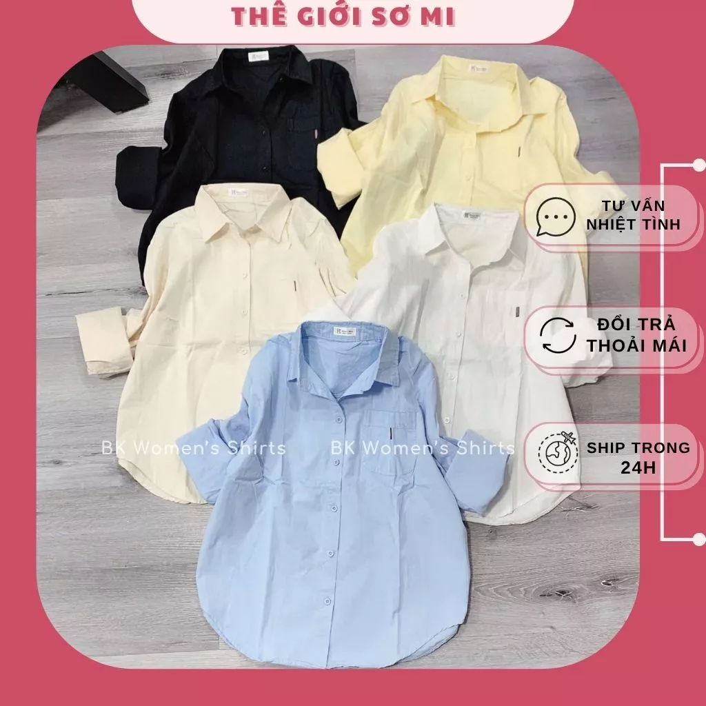 Áo Sơ Mi Nữ Tay Dài Chất Vải Kaki Cotton Mềm 1túi Màu Pastel Siu Xinh Freesize Dễ Phối