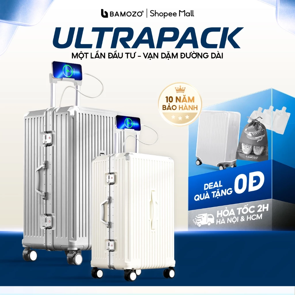Vali Du Lịch Khung Nhôm B Bamozo Size 22/24/28 Cao Cấp Bảo Hành 10 Năm - Lỗi 1 Đổi 1 Trong 30 Ngày_Ultrapack