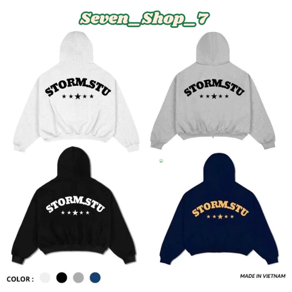 Áo Khoác Hoodie Zip STORM.STU Nam Nữ Unisex,Hoodie Nỉ Có Nón In Chữ Sau BasicHOT Phong cách Hàn Quốc
