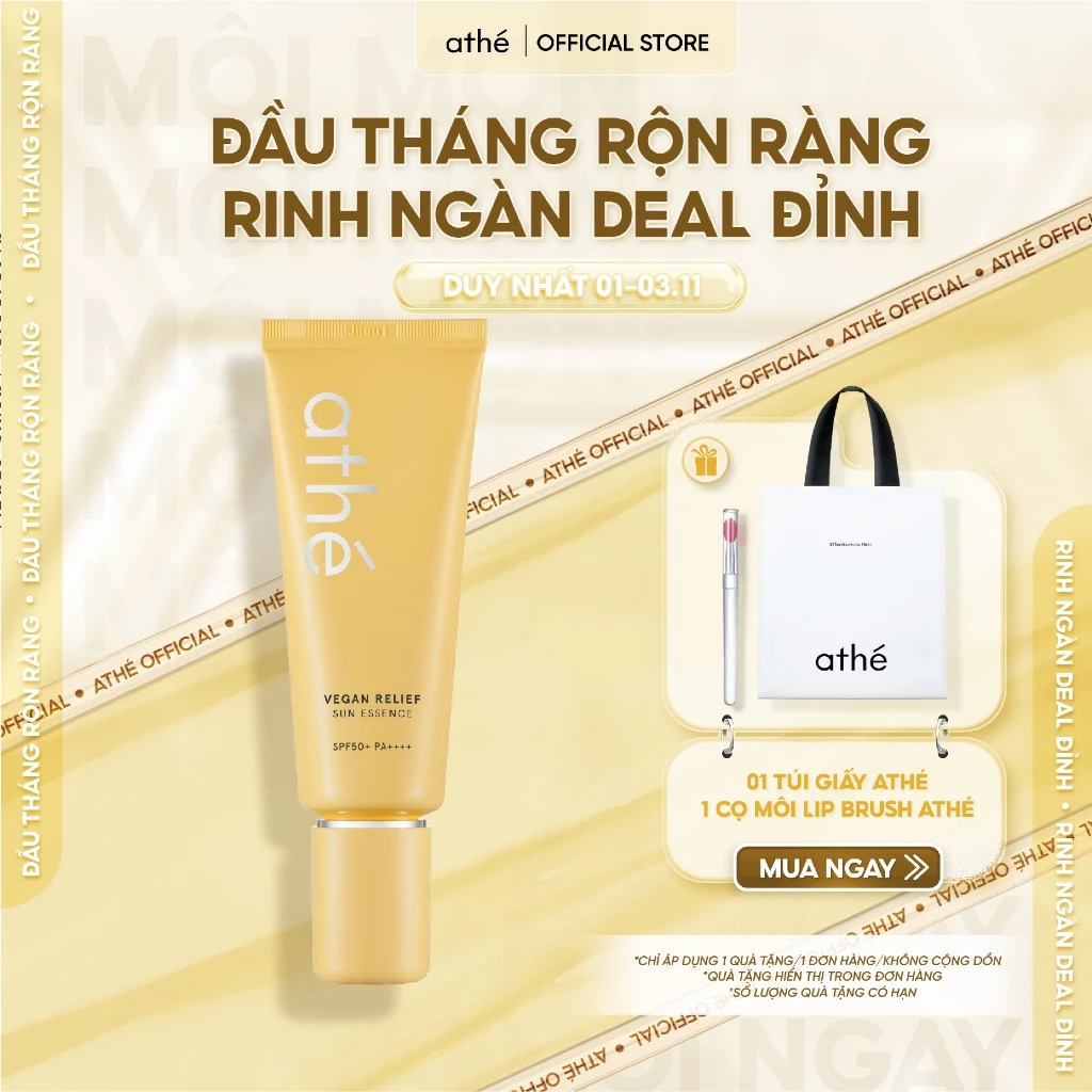 Kem chống nắng dưỡng ẩm Athé Vegan Relief Sun Essence cho làn da mịn màng rạng rỡ 70ml