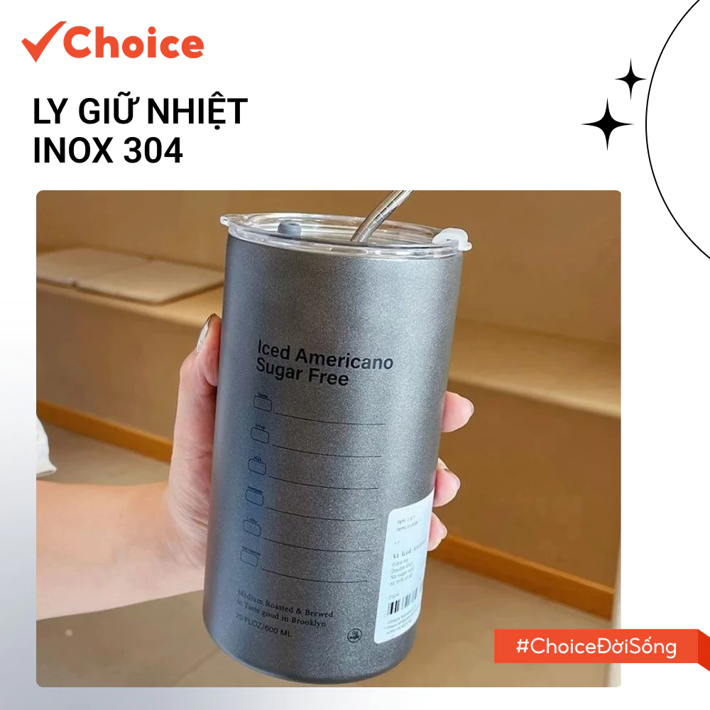 [New] [Choice] Ly Giữ Nhiệt LS1-0657-419 Inox 304 Đúc Liền Khối Cao Cấp Có Nắp Đậy Tặng Kèm Ống Hút