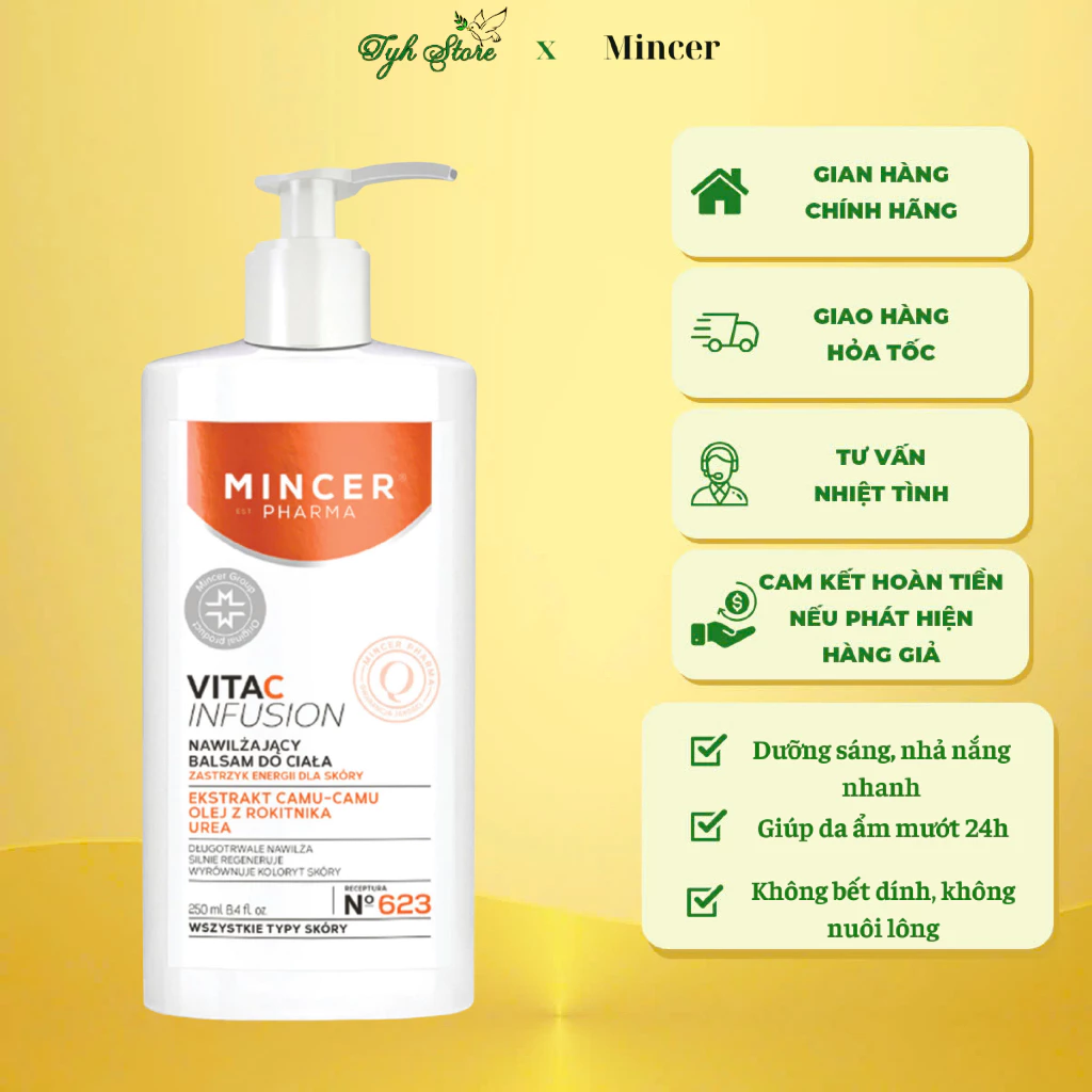 Kem Dưỡng Trắng & Chống Lão Hoá Mincer Pharma Vita C Infusion Body Lotion 250ml