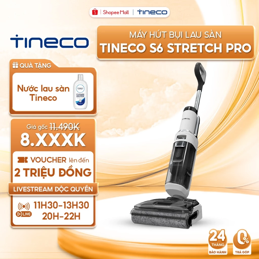 Máy hút bụi lau sàn khô ướt Tineco Floor One S6 Stretch Pro-Điện phân khử khuẩn - Lực hút 20000pa - Bảo Hành 24 Tháng