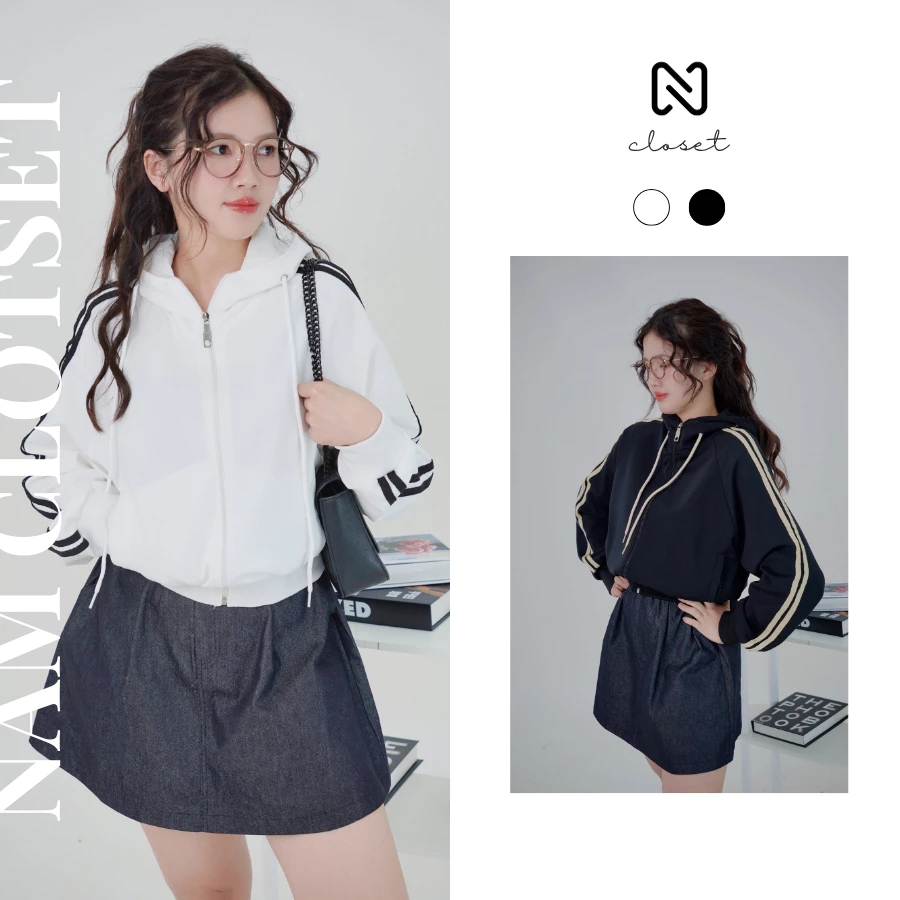 Áo khoác Croptop chất Umi poly mũ rộng phối sọc chống nắng thoáng mát thấm hút form lửng nữ NAKA61
