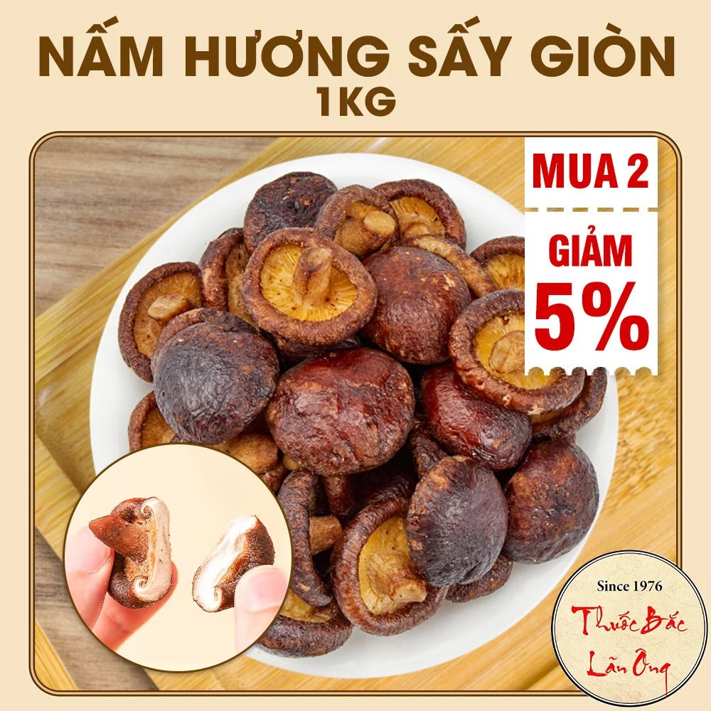 Nấm hương sấy giòn ăn liền 1kg, nấm sấy thăng hoa giữ nguyên hương vị tự nhiên - Lãn Ông