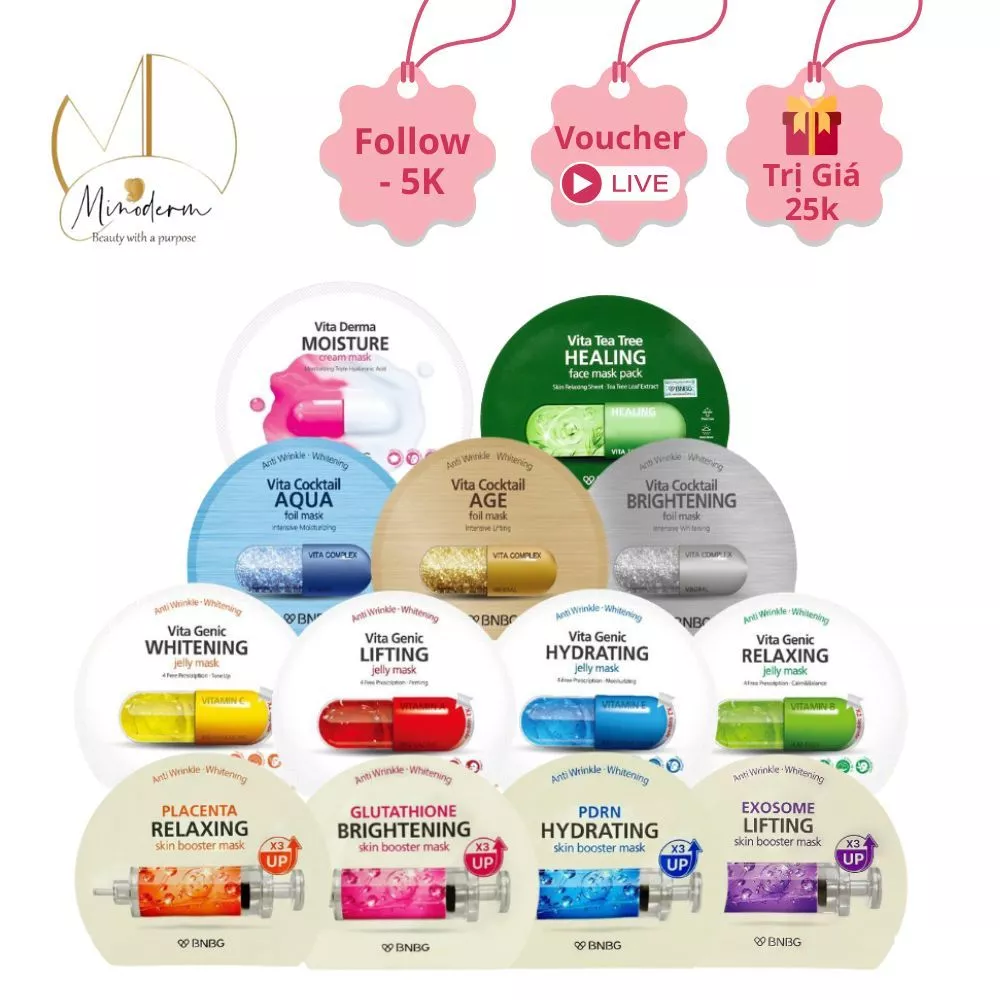 Hộp 10 miếng mặt nạ BNBG Vita Genic Jelly Mask 30ml dưỡng trắng, phục hồi, cấp ẩm, ngừa lão hóa